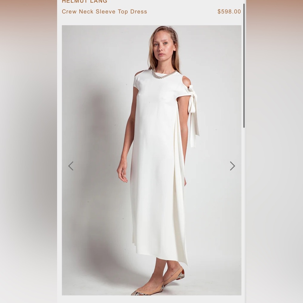 Helmut Lang Shoulder Tie Silk Trim Ruffle Ivory Midi Dress Large